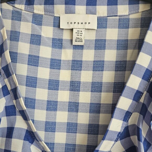 Topshop Boho Houndstooth Fall crop Vneck  top,blue Milkmaid Western Cowgirl 10 - Picture 3 of 6